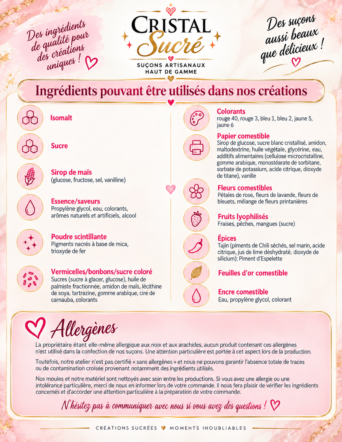 Ingrédients et allergènes Cristal Sucré